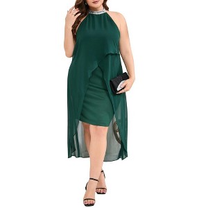 Plus Size Halter Neck Sleeveless Cocktail Dress Tulle Wedding Guest Party Midi Dresses - 1 of 4