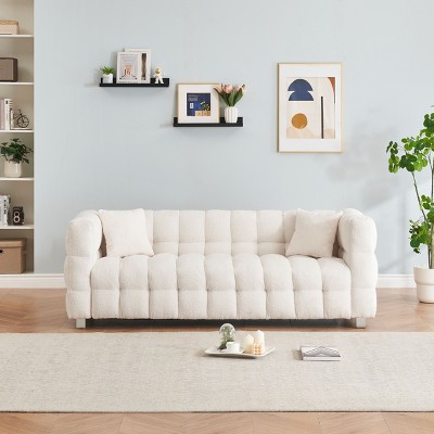 NicBex Couches for Living Room 80"Inch Modern Teddy Upholstered 3 Seater Sofa Couch with Sturdy Hardware Foot Support and 2 Throw Pillows