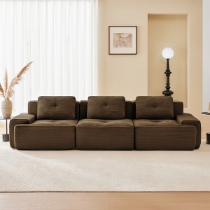 QingMoon 117" L-Shaped Sectional Sofa, Corduroy 3-Seater Couch with Pearl-like Piping and Tufted Design for Living Room and Apartment, No Assembly - 1 of 4