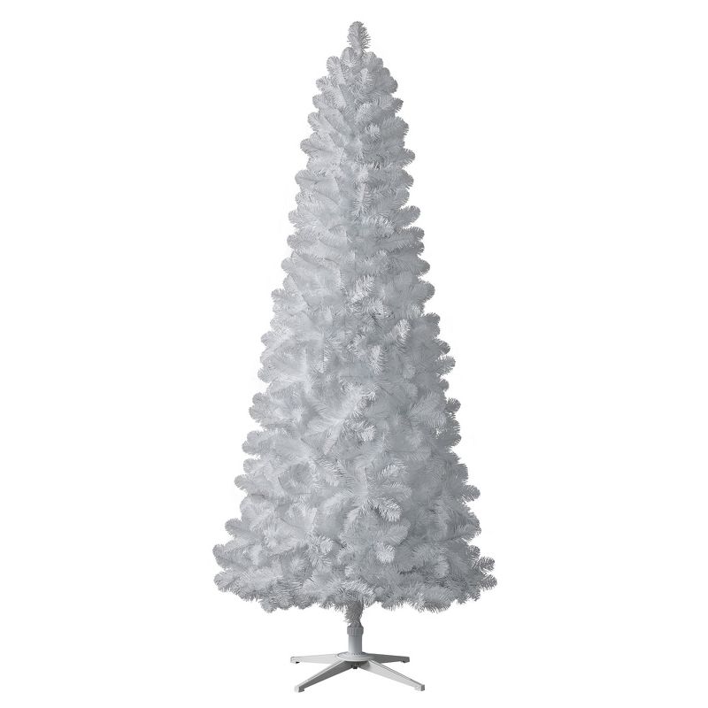 Treetopia All Snowed In White 8 Foot Artificial Prelit Slim Narrow Christmas Tree Holiday Decoration with White LED Lights, Premium Stand & Foot Pedal, 4 of 7