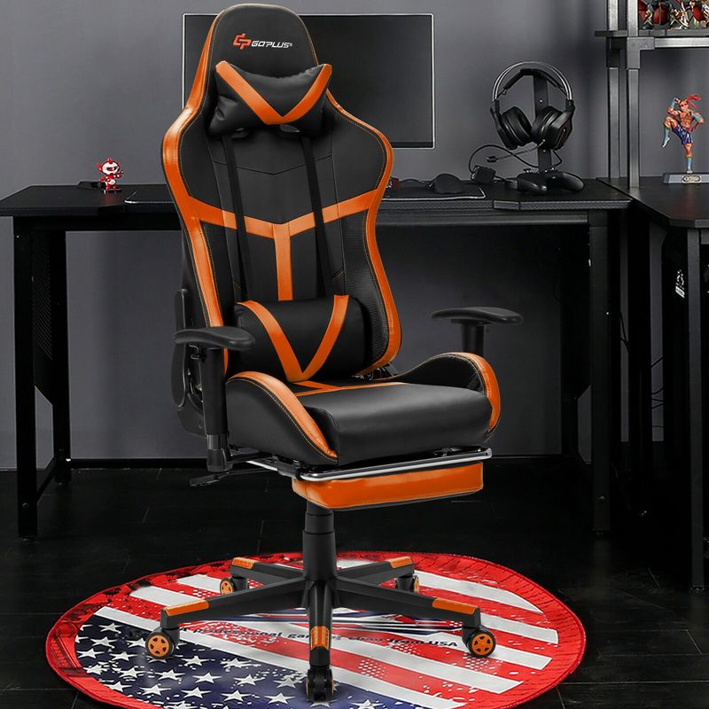 Costway Massage Gaming Chair Reclining Racing Chair with Lumbar Support &Footrest Orange, 3 of 11