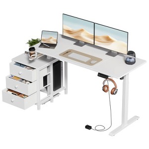 WOWLIVE 47-55'' Electric Standing Desk with 3 Drawers, Height Adjustable Gaming Desk with Cup Holder, Storage Computer Desk for Home Office - 1 of 4
