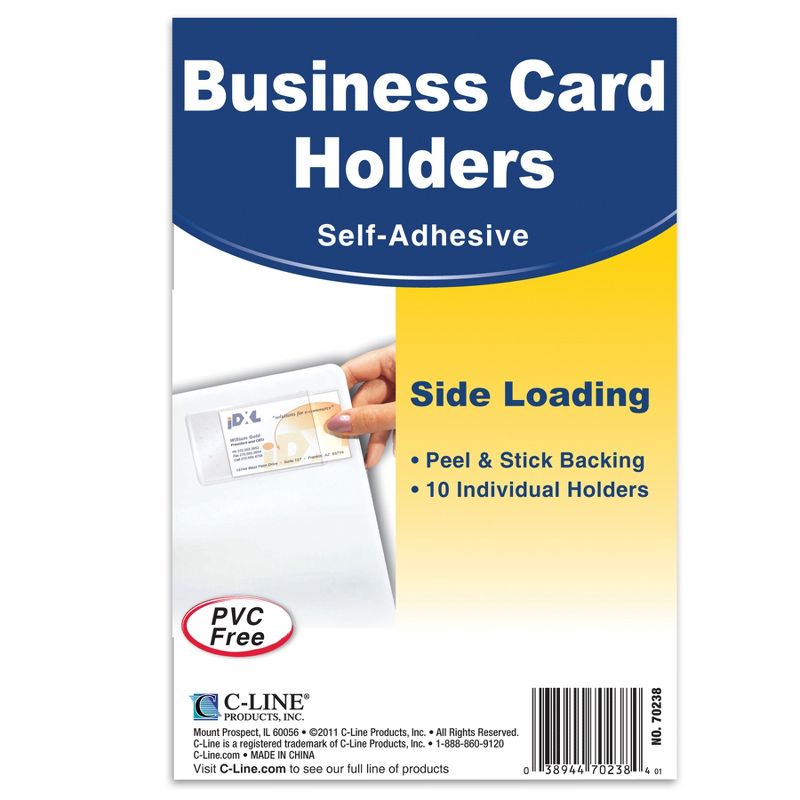 C-Line® Self-Adhesive Business Card Holder, Side Load, 2" x 3-1/2", 10 Per Pack, 5 Packs, 2 of 7