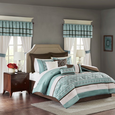 Blue Ivana Comforter Set With Embroidery California King 24pc