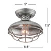 Franklin Iron Works Rustic Farmhouse Semi Flush Mount Outdoor Ceiling Light Fixture Galvanized Cage 8 1/2" White Glass Damp Rated for Exterior Barn - 4 of 4