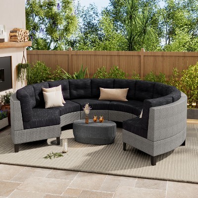 Christopher Knight Home Monte Bello Modular Half-Circle Outdoor Wicker Sofa Set with Cushions