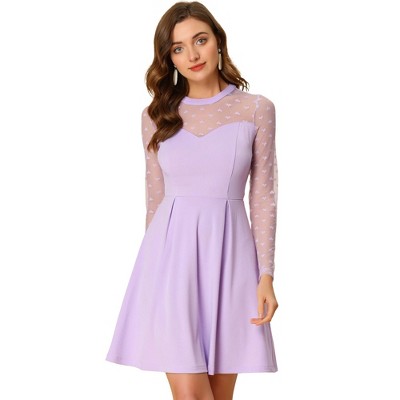 Allegra K Women's Heart Mesh Sheer Long Sleeve Gothic Cocktail Skater Party Dress