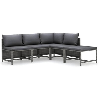 vidaXL Patio Lounge Set 5 Piece, Sectional Sofa for Outdoor, Patio Furniture with Cushions, Footstool, Farmhouse Modern Style, Poly Rattan Gray