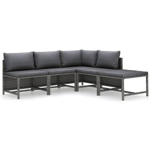 vidaXL Patio Lounge Set 5 Piece, Sectional Sofa for Outdoor, Patio Furniture with Cushions, Footstool, Farmhouse Modern Style, Poly Rattan Gray - 1 of 4