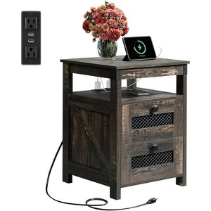GALAXHERO Modern Farmhouse End Table – Nightstand with USB Charging Station, 2 Storage Drawers & Open Shelf - 1 of 4