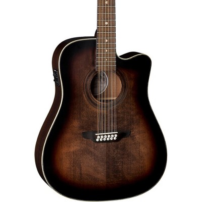 Luna Guitars Art Vintage Dreadnought Cutaway Acoustic-Electric 12-String Guitar Brown Burst