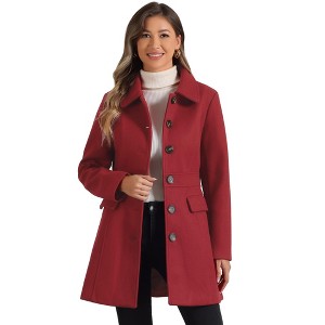 Allegra K Women's Peter Pan Collar Flap Pocket Single Breasted Buttoned Long Coat - 1 of 4