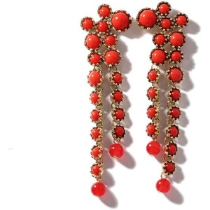 Gold-Toned Birthstone Fringe Earrings, Round Long Tassel Dangle Drop Statement Jewelry for Women - 1 of 4