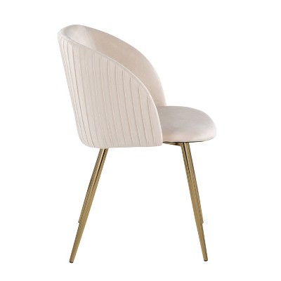 Set of 2 White Velvet Upholstered Dining Chairs with Metal Legs