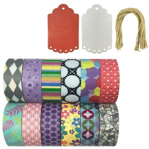 Wrapables Set of 12 Washi Tapes Decorative Masking Tapes + 20 Shimmer Tags - 1 of 4