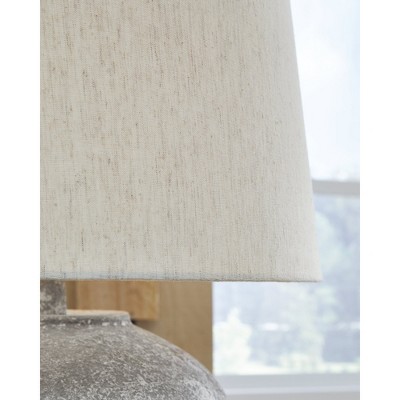 Distressed Gray Paper Composite Table Lamp with Drum Shade
