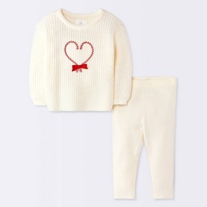 Baby Girls' 2pc Christmas Holiday Candy Cane Sweater and Pants Set - Cloud Island™ Cream - 1 of 4