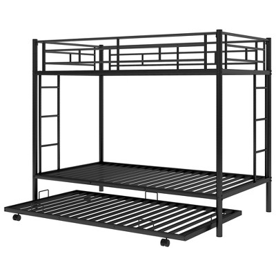 NicBex Twin Over Twin Metal Bunk Bed with Trundle and 2 Ladders for Kids,Girls,Boys