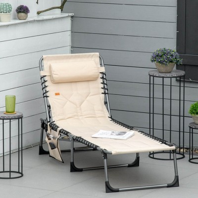Beige Steel Armless Outdoor Chaise Lounge with Cushions
