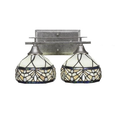 Toltec Lighting Uptowne 2 - Light Vanity in  Aged Silver with 7" Royal Merlot Art Glass Shade