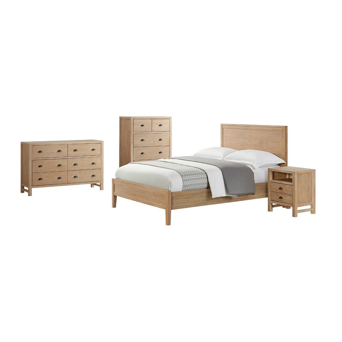 4pc Arden Wood Bedroom Set with 2 Drawer Nightstand Light Driftwood - Alaterre Furniture