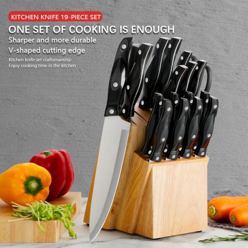 SKONYON 19-Piece Knife Set Premium Stainless Steel Cutlery Set with Wooden Block for Storage, 5 of 10