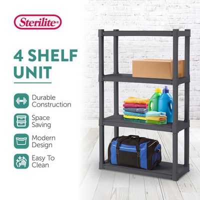 Flat Gray 4-Shelf Durable Plastic Storage Unit, 6 Pack