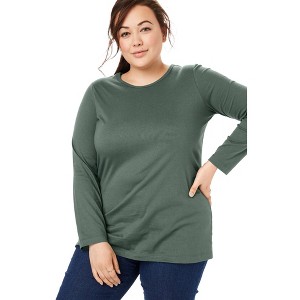 Woman Within Plus Size Perfect Long-Sleeve Crewneck Tee - 1 of 4