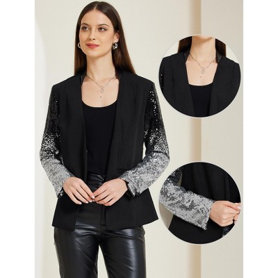 Allegra K Women's Shiny Sequin Long Sleeves Sparkle Casual Blazer Jacket Black Large — фото 2