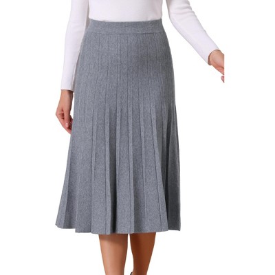 INSPIRE CHIC Women's Knit Pleated High Waist Stretchy A Line Sweater Midi Skirt