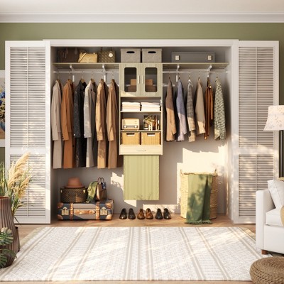 Aheaplus 4FT - 8FT Closet Organizer with Hanging Rods, DIY Closet System with 2 Doors for Laundry Room