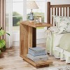 Lantine 2-Tier C-Shaped Side Table for Couch, with Sturdy Pedestal, Industrial Sofa End Table for Living Room, Bedroom (Walnut Brown) - 3 of 4