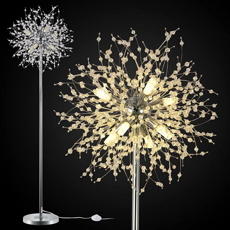 Silver Metal Novelty Floor Lamp Fairy Lights, Sputnik Firework Floor Lamp, 8-Head Modern Crystal Floor Lamp-The Pop Home, 5 of 8