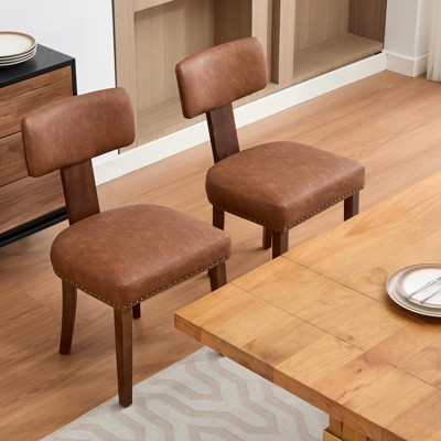 Dining Chairs Set of 2, Modern Leather Upholstered Kitchen Chairs with Hardwood Frame, Easy Clean Leather, Ergonomic Curved Backrest