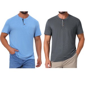 INSPIRE CHIC Men's Summer Short Sleeve Button Basic Henley T-Shirts 2 Packs - 1 of 4