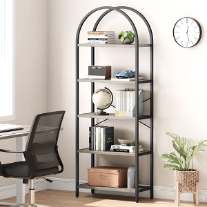 Open Bookshelf, 5-Tier Arched Display Racks, 70.8 Inch Freestanding Bookshelves with Metal Frame, Tall Storage Rack Organizer for Bedroom Living Room - 1 of 4