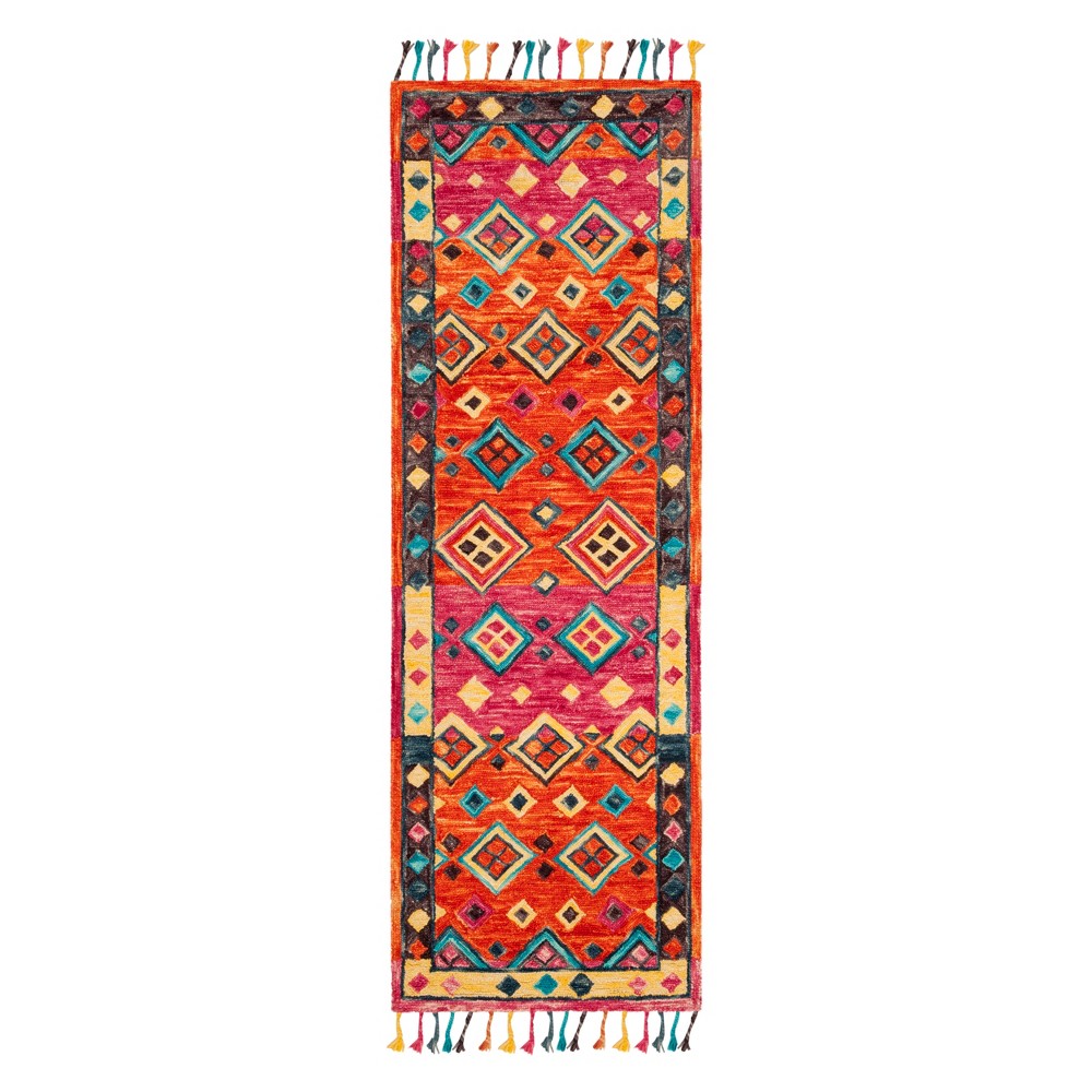 2'3inx7' Runner Geometric Tufted Orange/Fuchsia - Safavieh