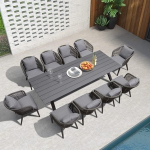 PURPLE LEAF Outdoor Dining Set Patio Aluminium Table and Rope Weave Chairs Included Cushions for Backyard Decor Kitchen - 1 of 4
