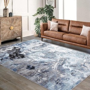 Machine Washable Non-Slip Rubberback Runner Modern Abstract Geometric Print Carpet Traditional Area Rug for Hallway, Bedroom, Living Room - 1 of 4