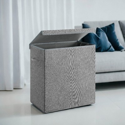 Gray Double Compartment Linen-Look Laundry Hamper with Lid