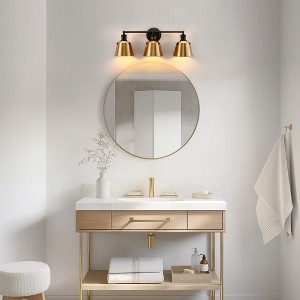 DORESshop 24 in. 3-Light Black and Gold Modern Bell Vanity Light for Bathroom Mirror with Metal Shades - 1 of 4