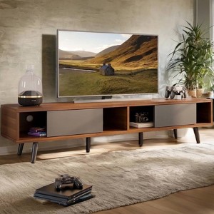 Bestier Mid-Century Modern TV Stand for 80 Inch TV,, 70" Entertainment Center with Sliding Doors for Living Room, Walnut - 1 of 4