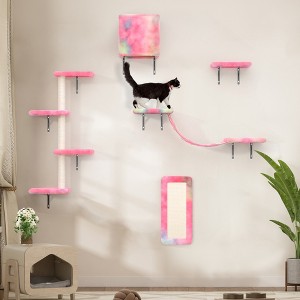 DOMETOUR 5 Pcs Wall Mounted Cat Climber Set, Floating Cat Shelves and Perches, Cat Activity Tree with Scratching Posts - 1 of 4