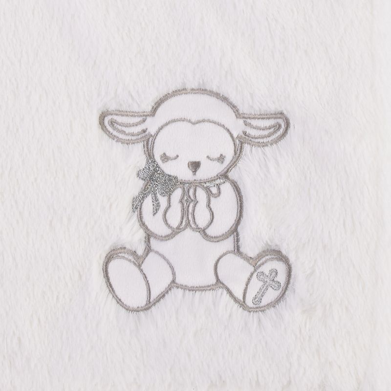 Little Love by NoJo Plush White Lamb Baptism Baby Blanket with Praying Hands and Embroidered Cross for Baptism or Christening Gifts, 4 of 7