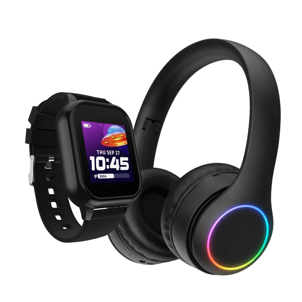 PlayZoom 4 Smart Watch and Headphone Bundle Gift Set - Black