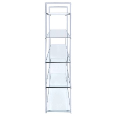 Chrome and Clear Glass 5-Tier Modern Bookcase