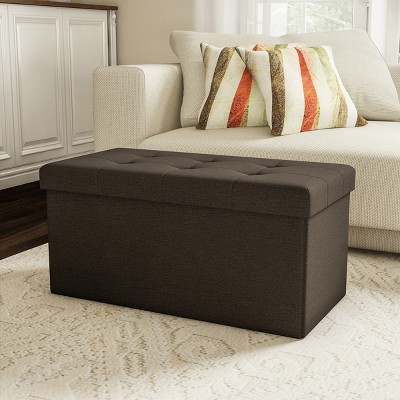 Hastings Home 30" Foldable Cube Storage Bench Ottoman With Removable Bin - Brown