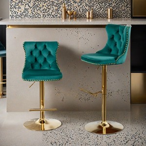 Golden Swivel Velvet Barstools Adjusatble Seat Height from 25-33 Inch, Modern Upholstered Bar Stools with Backs Comfortable Tufted - Leovsnove - 1 of 4