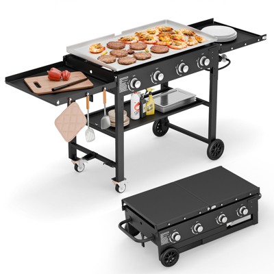 SKONYON 4-Burner Gas Grill 60000 BTU Propane Griddle with Side Board