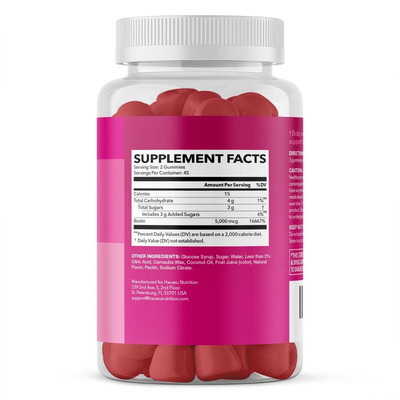 Biotin Gummies, Hair, Skin & Nail Supplement, Strawberry Flavor, Havasu Nutrition, 90ct, 2 of 6